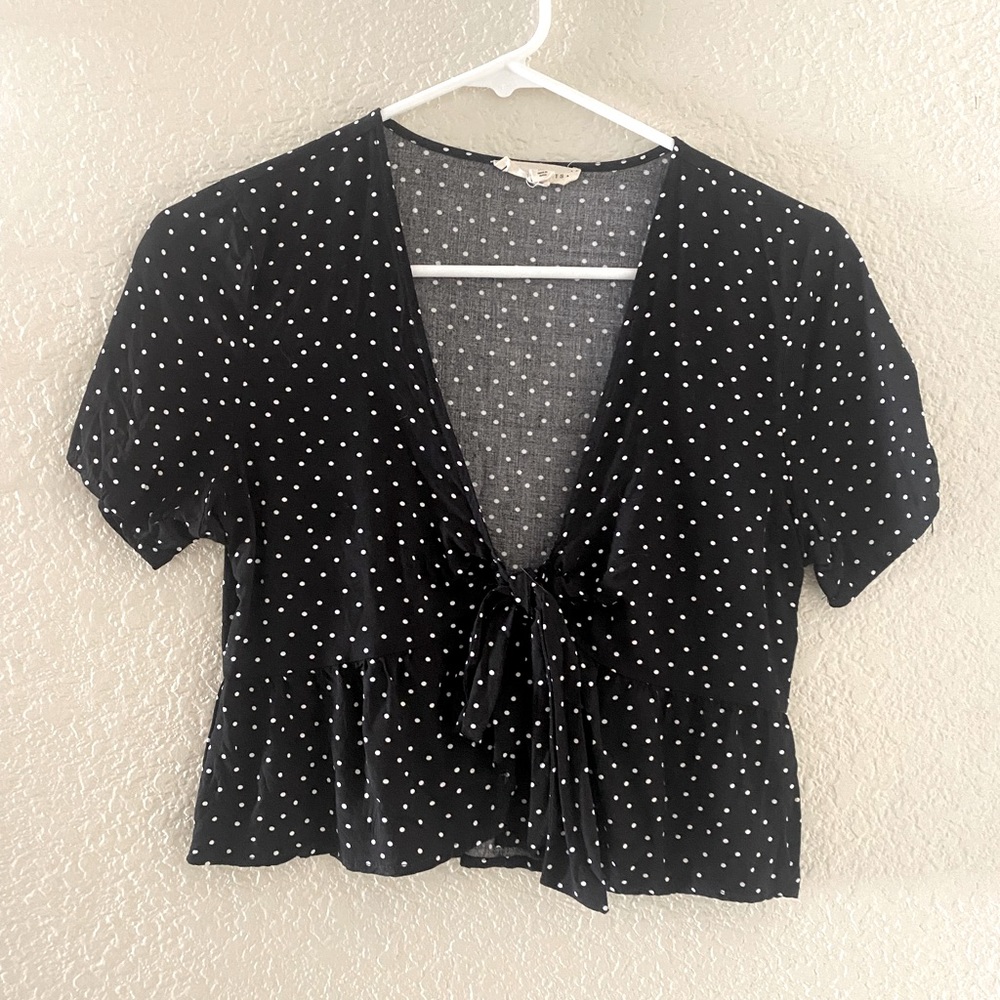 LA Hearts Polka Dot Tie Front Shirt